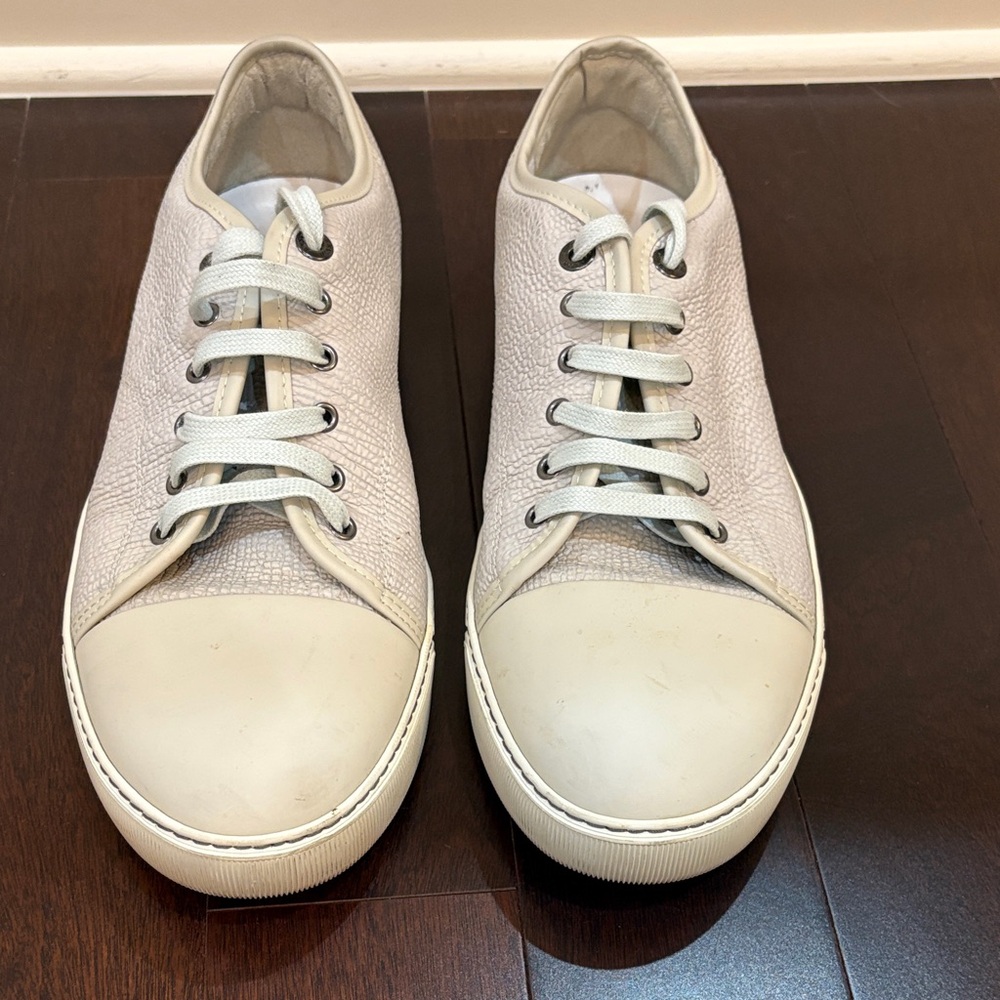 White LANVIN pebble leather Textured Low-Top Sneakers